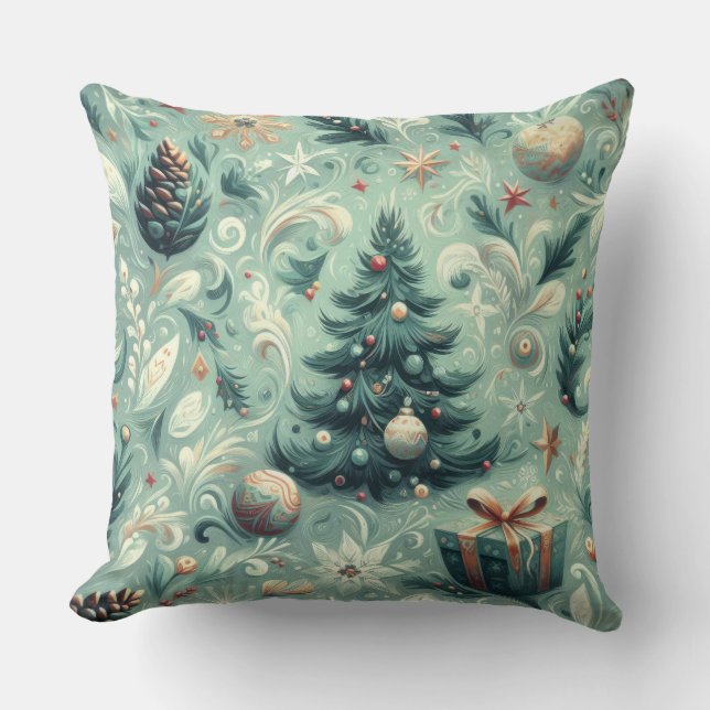 Coussin Aquarelle Noël Motif vacances Whimy Green (Recto)