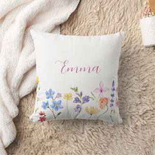 Coussin Aquarelle Nom Fleur Sauvage Minimaliste Bohème