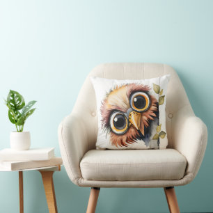 Coussin Aquarelle Oiseau aux yeux larges