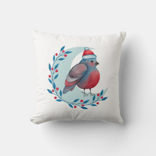 Coussin Aquarelle Oiseau bleu de Noël sur la lune