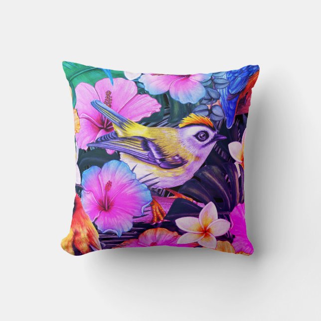 Coussin Aquarelle Oiseau tropical Oiseau Floral Impression (Recto)