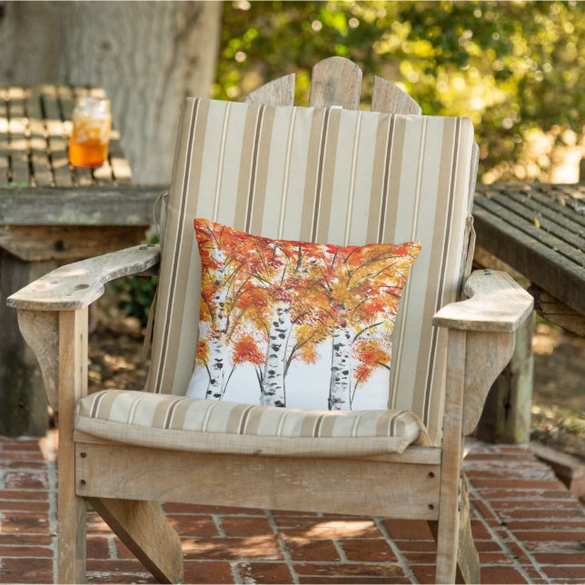 Coussin Aquarelle Oiseaux Arbres Automne Orange Feuille (Chaise)