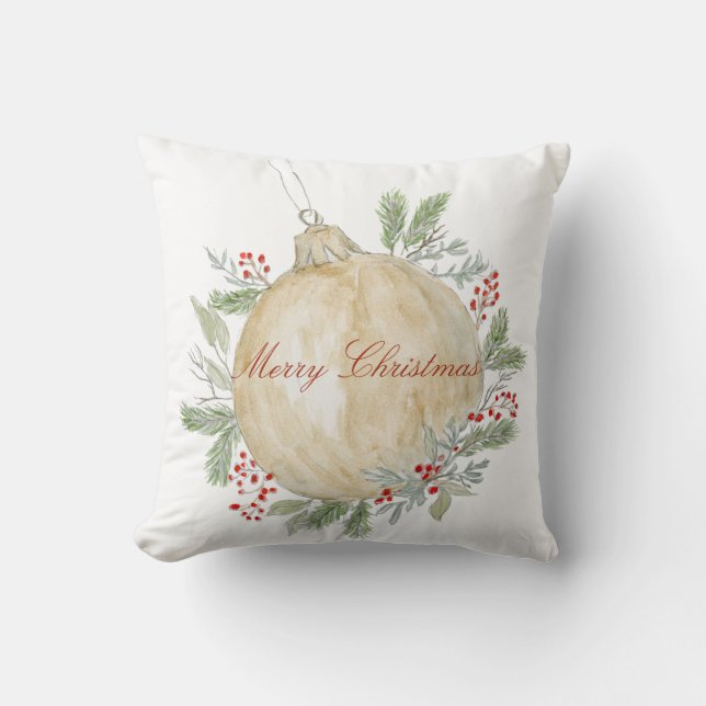 Coussin Aquarelle or ornement de Noël (Recto)