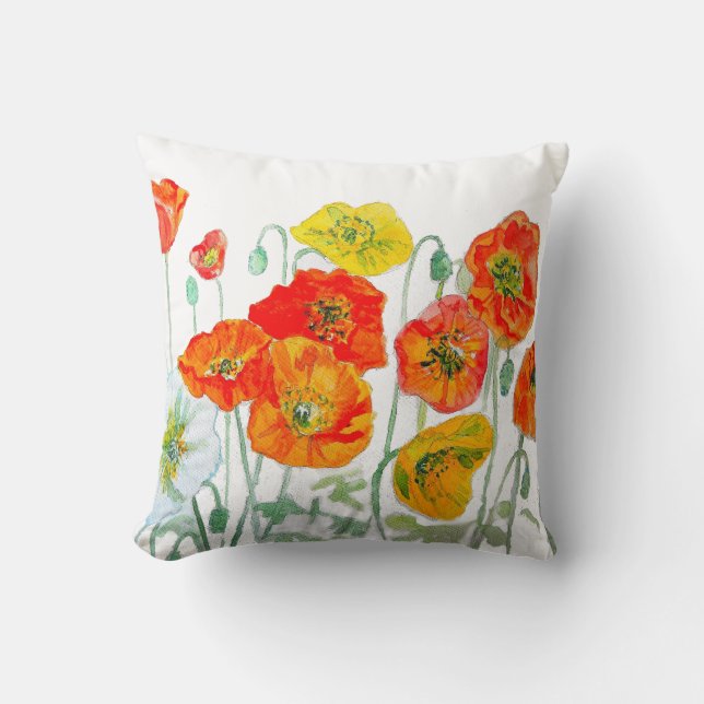 Coussin Aquarelle orange rouge jaune cushion blanc (Recto)
