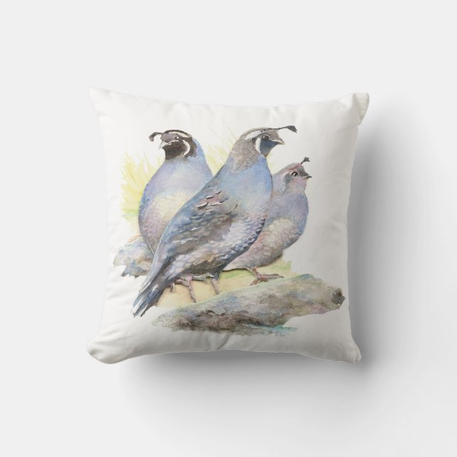 Coussin Aquarelle originale California Quail Bird (Recto)