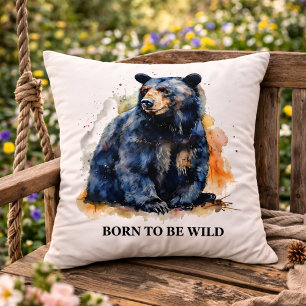 Coussin Aquarelle Ours Noir Bois Art, coutume