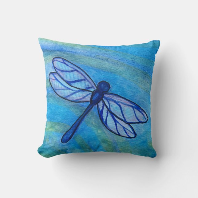 Coussin Aquarelle pacifique de la libellule bleue d'espoir (Recto)