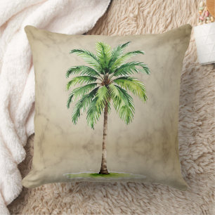 Coussin Aquarelle Palm Tree Tropical Vintage Élégant