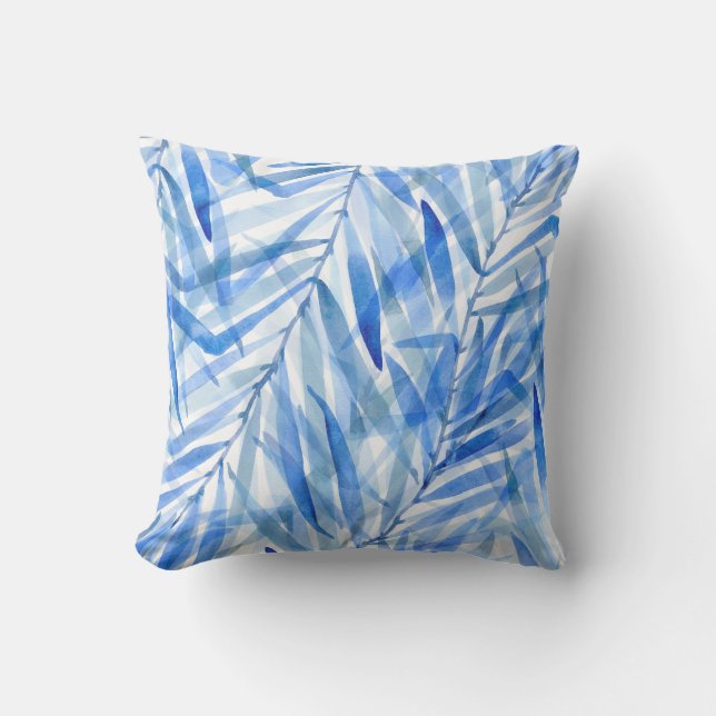 Coussin Aquarelle Palms Hawaiian Tropical Reversible (Recto)