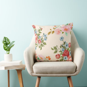 Coussin Aquarelle Pastel Romantique Motif Floral