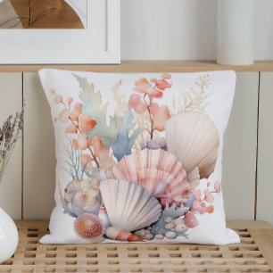 Coussin Aquarelle Pastels Coquillages