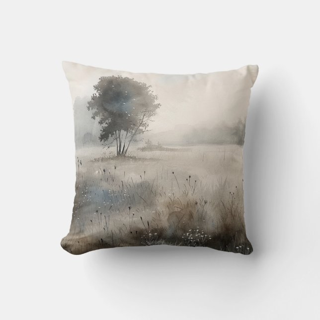 Coussin Aquarelle Paysage Arbre de prairie Jeu d'oreiller (Recto)