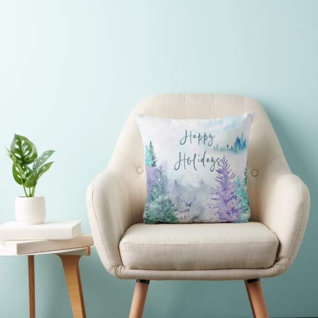 Coussin Aquarelle Paysage hivernal Joyeuses vacances (Chaise)