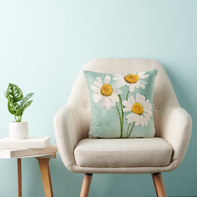 Coussin Aquarelle peinture camomille fleurs fleurs blanc (Chaise)