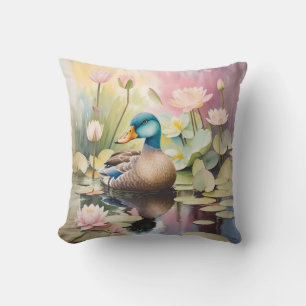 Coussin Aquarelle Peinture canard sur un étang