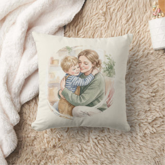 Coussin Aquarelle personnalisée d'une mère étreignant son 