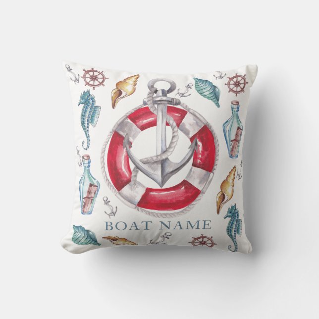 Coussin Aquarelle personnalisée Éléments marins (Recto)