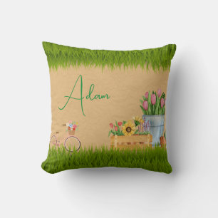 Coussin Aquarelle personnalisée Montagnes printanières flo