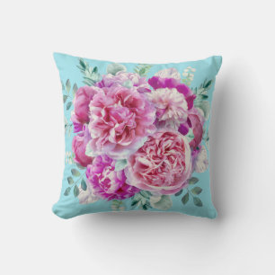 Coussin Aquarelle Pignons roses luxuriants et Feuilles Tur