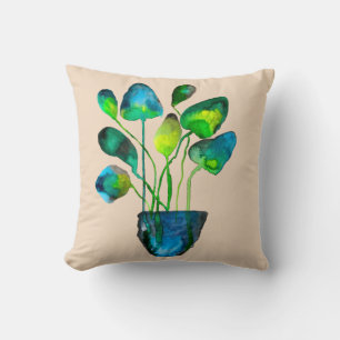 Coussin Aquarelle plante art vert et bleu abstrait