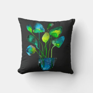 Coussin Aquarelle plante art vert et bleu abstrait