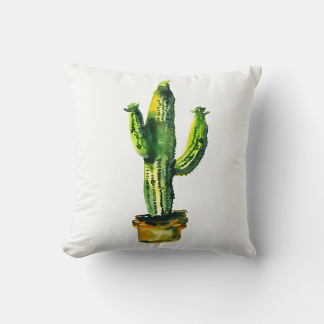 Coussin Aquarelle Plante Cactus du désert Boho du sud-oues (Recto)