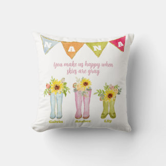 Coussin Aquarelle Pluie Boot Three Grandkids Nana Citation