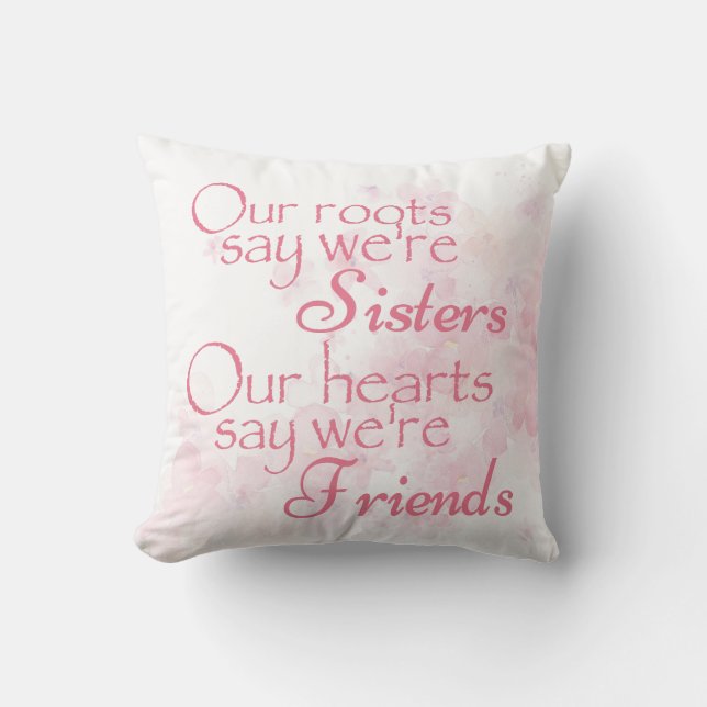 Coussin Aquarelle Plutôt Rose Florale Soeur Amis Citation (Recto)