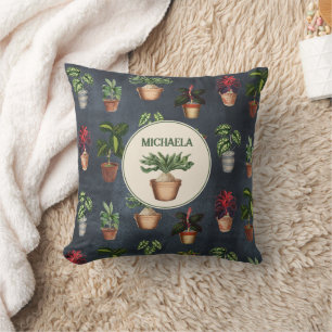 Coussin Aquarelle Pointée Plante Rustique Motif Noir Nom