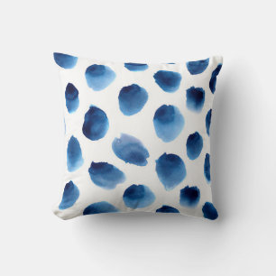 Coussin Aquarelle Points Bleus : Peint à la main sans cout