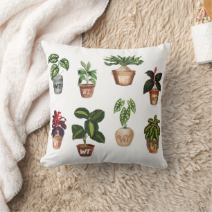 Coussin Aquarelle Pots Plante en terre cuite Monogramme