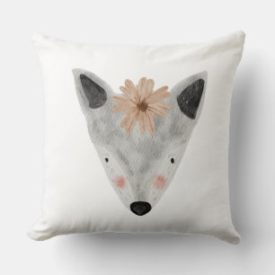 Coussin Aquarelle pouponnière blanc animal bébé gris gris 