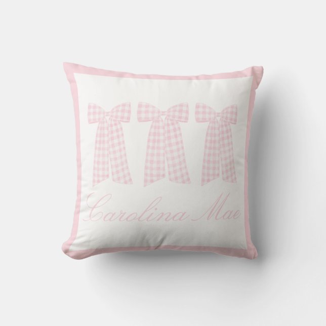 Coussin Aquarelle Preppy Rose En vichy Bow (Recto)
