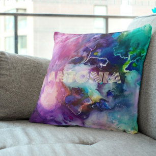 Coussin Aquarelle Rainbow Whimsable Nom personnalisable