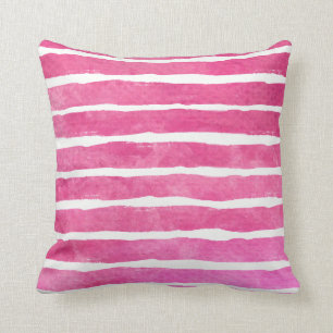 Coussin Aquarelle rayée rose foncée - tout le Fabricks S