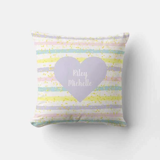 Coussin Aquarelle Rayures Lavande Coeur (Recto)