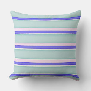 Coussin Aquarelle rayures rose bleu blanc