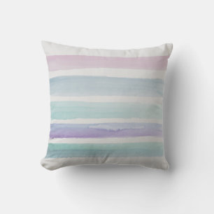 Coussin aquarelle rayures violette et bleu moderne