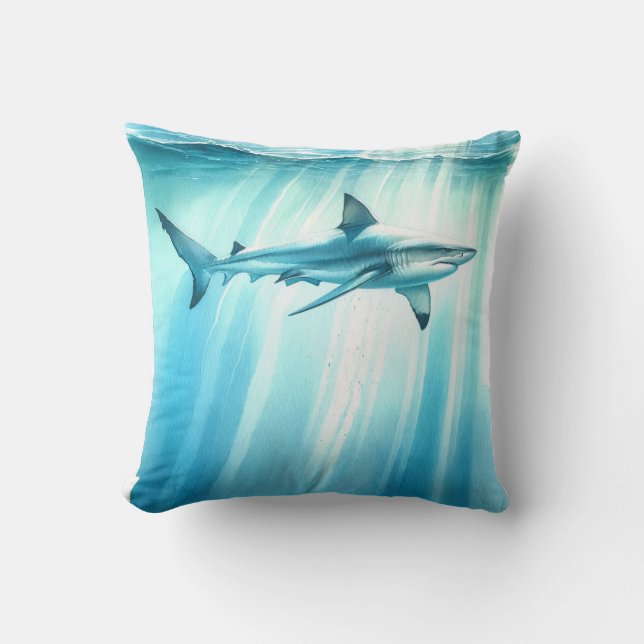 Coussin Aquarelle Requin d'océan sous-marin  (Recto)
