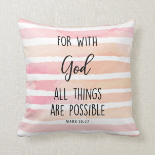 Coussin aquarelle rose avec Dieu toutes les choses possibl