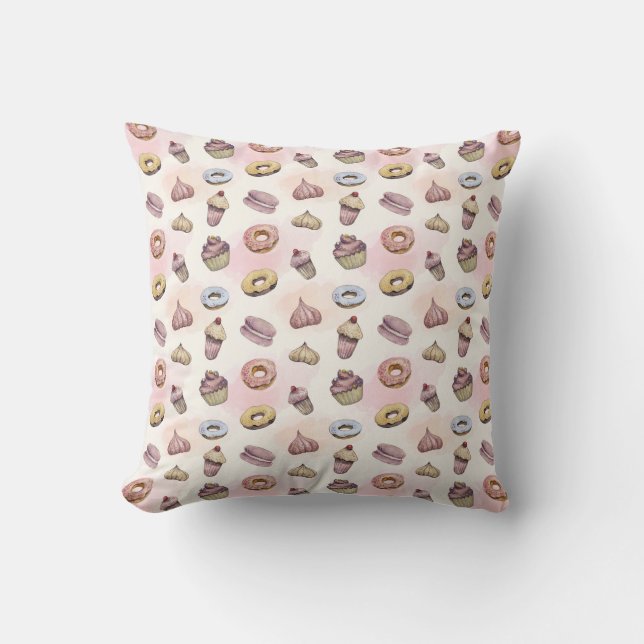 Coussin Aquarelle rose beige beige cupcakes Whimsical tend (Recto)
