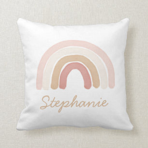 Coussin Aquarelle rose Boho Nom arc-en-ciel