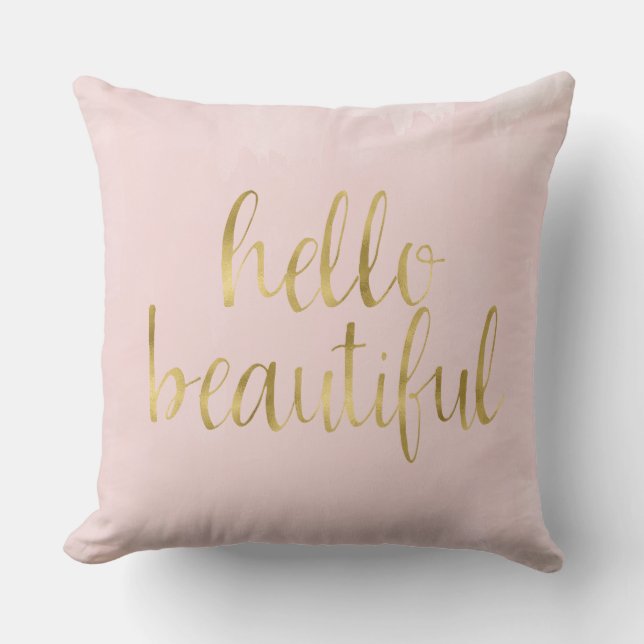 Coussin Aquarelle rose d'or bonjour belle (Recto)