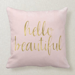 Coussin Aquarelle rose d'or bonjour belle