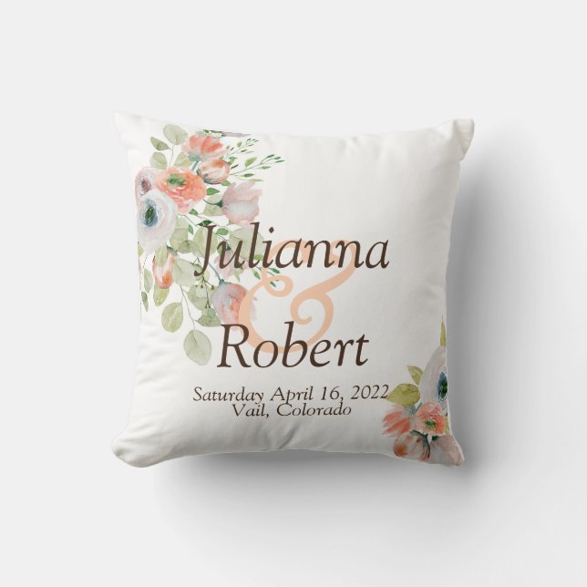 Coussin Aquarelle rose et bleu mariage floral jeter la bob (Recto)