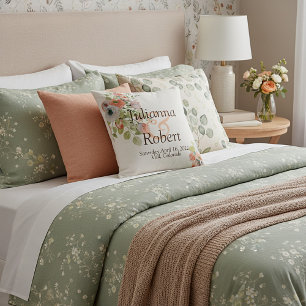 Coussin Aquarelle rose et bleu mariage floral jeter la bob