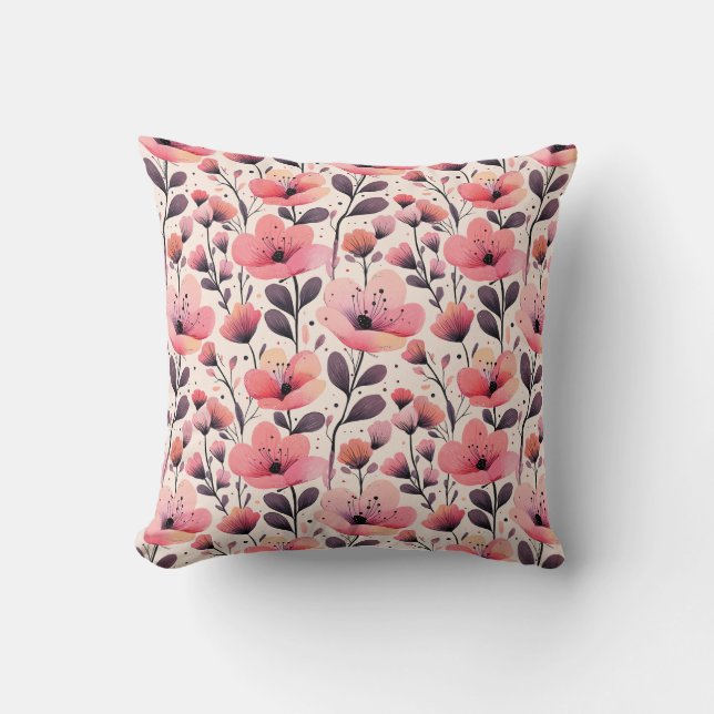 Coussin Aquarelle rose et corail Florale (Recto)