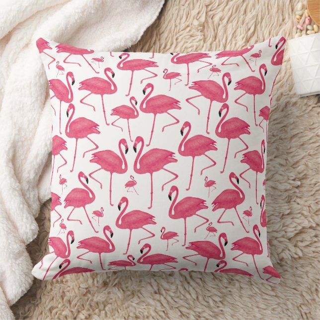 Coussin Aquarelle rose Flamant rose sur design blanc (Couverture)