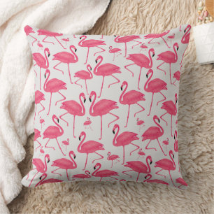 Coussin Aquarelle rose Flamant rose sur design gris clair