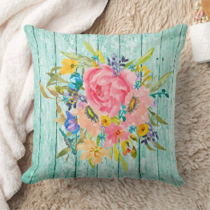 Coussin Aquarelle Rose Floral Spray sur Chippy Aqua